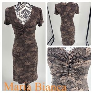 Maria Bianca Nero button v-neck short sleeve dress geometric floral ruching